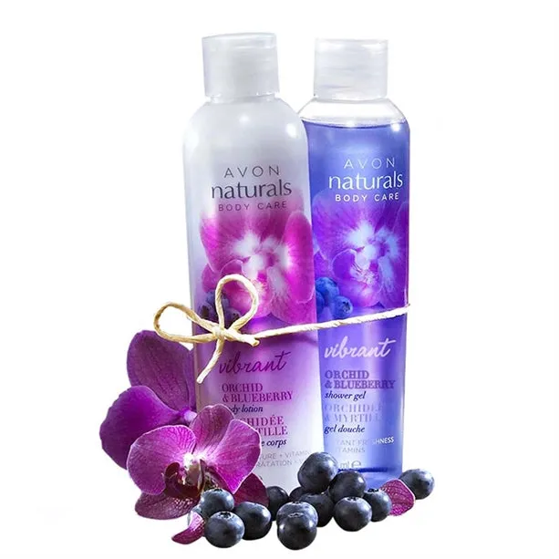 Avon Naturals Fresh Orchid & Blueberry Shower Gel   Body Lotion - Set