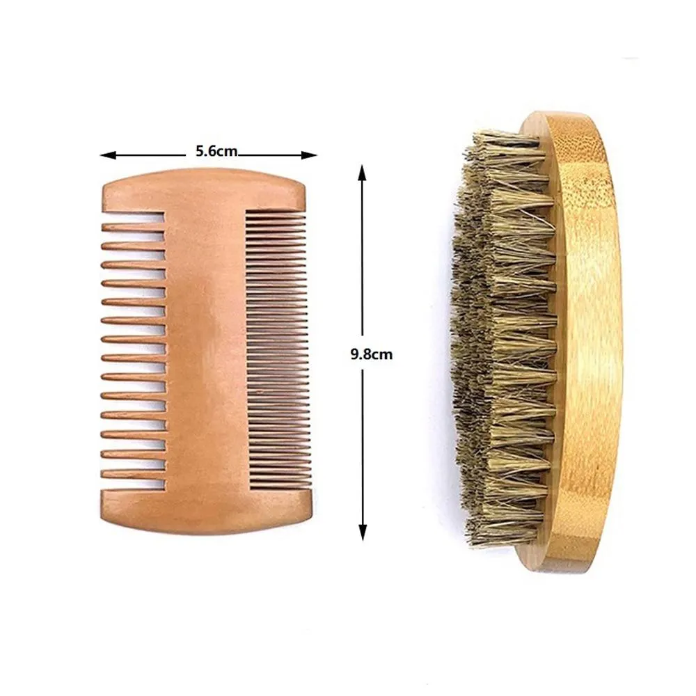 Boar Bristle Beard Brush & Beard Comb Set