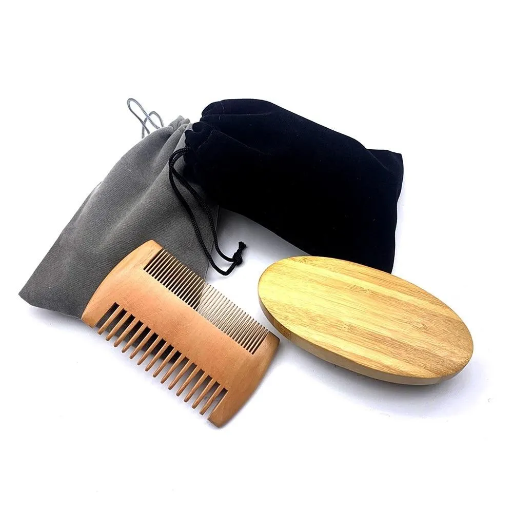 Boar Bristle Beard Brush & Beard Comb Set