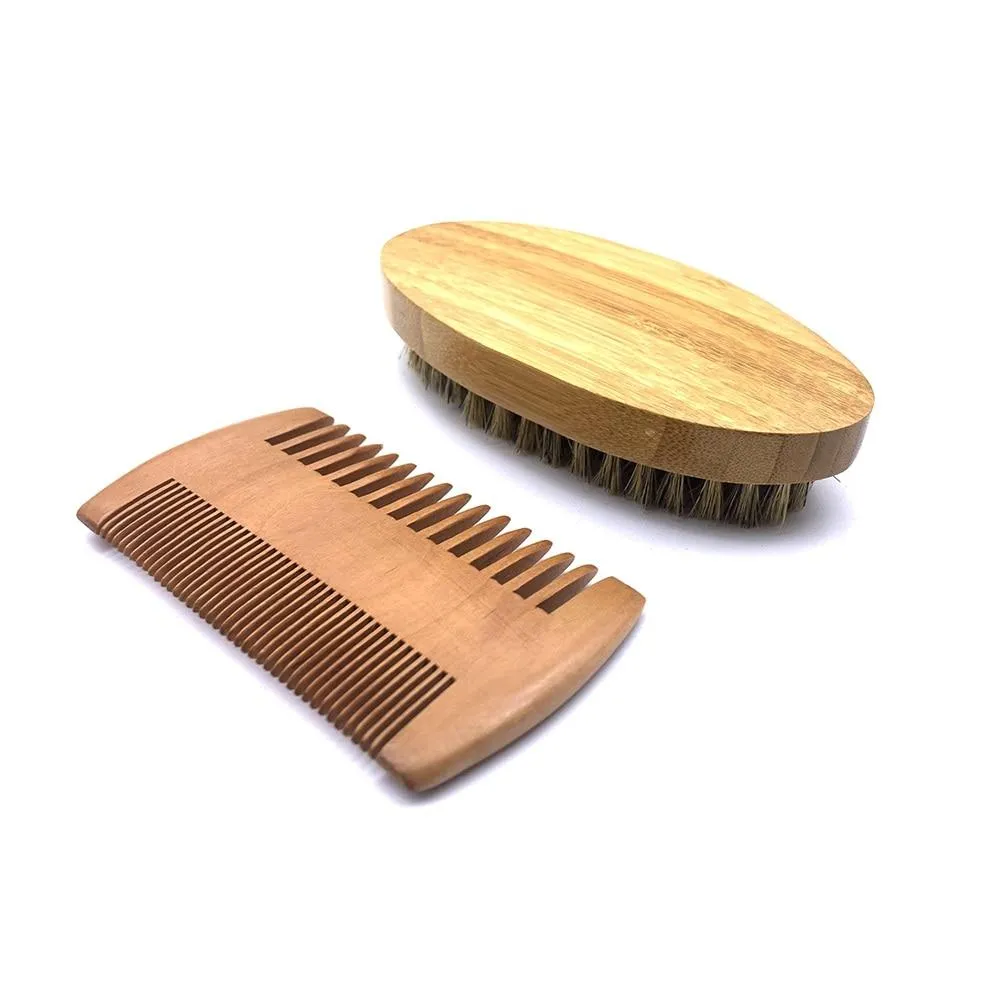 Boar Bristle Beard Brush & Beard Comb Set