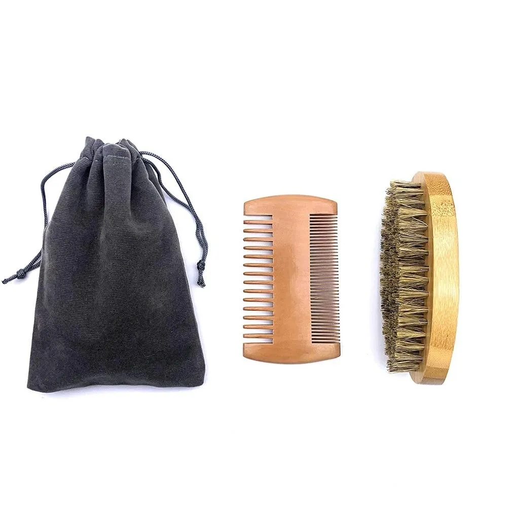 Boar Bristle Beard Brush & Beard Comb Set