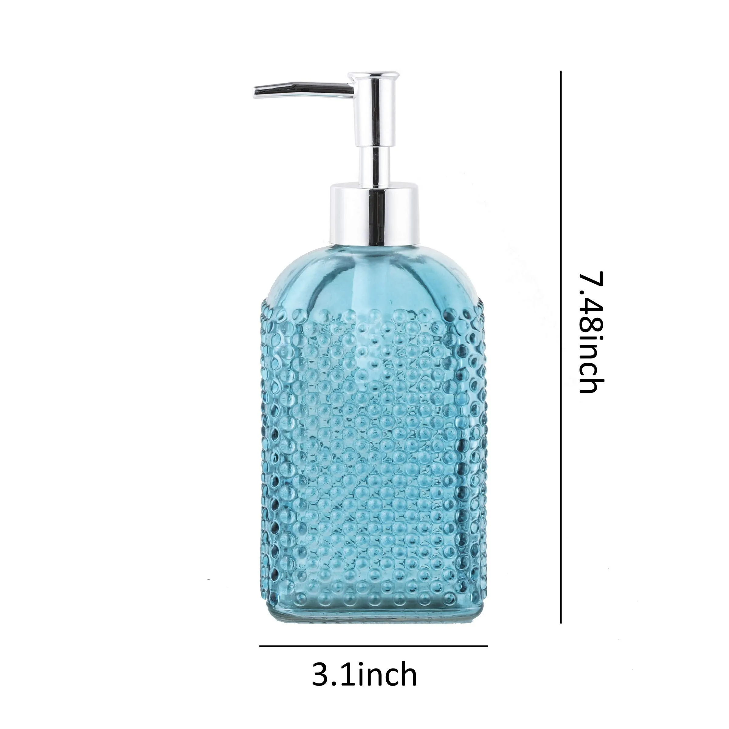 Dot Glass Lotion Dispenser-Soap Bottle with Plastic Pump-16.5oz-Set of 2 (Peacock Blue