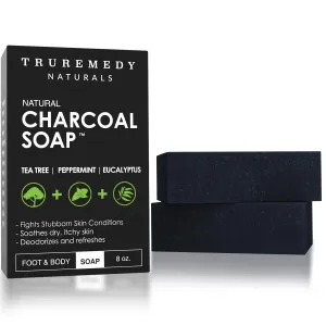 Natural Activated Charcoal Soap Bar (2-Pack) - Hand, Foot & Body Soap - Tea Tree