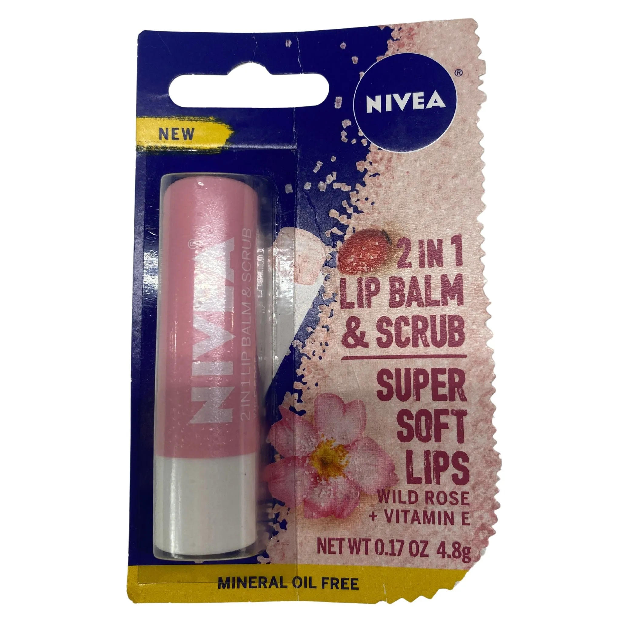 Nivea 2  in 1 Lip Balm & Scrub Super soft lips Wild Rose   Vitamin E 0.17 OZ (50 Pcs Lot)