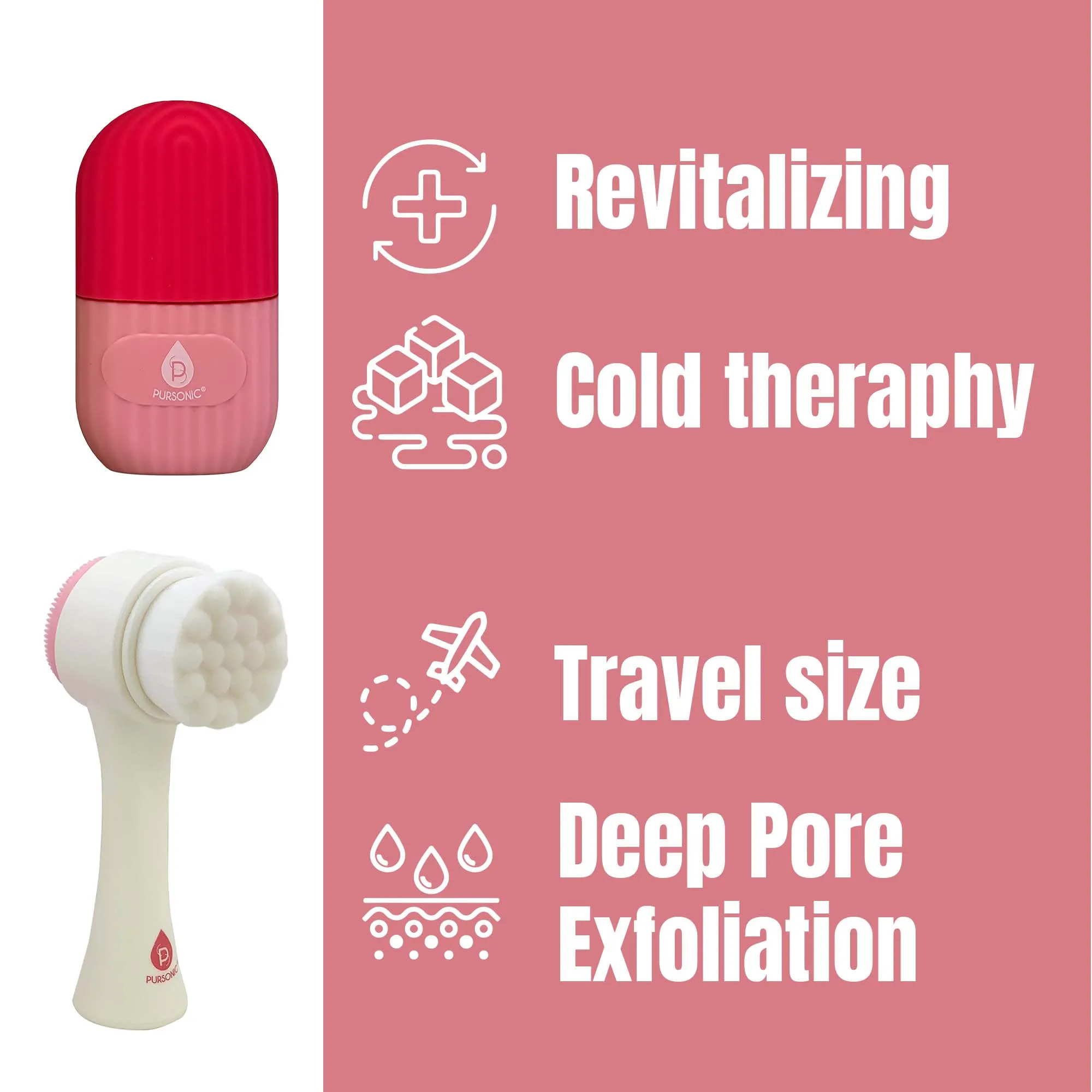 Perfect Skincare Duo: Ice Cube Facial Roller Massager for Face, Eyes, and Neck & Dual Sided Facial Cleansing Brush