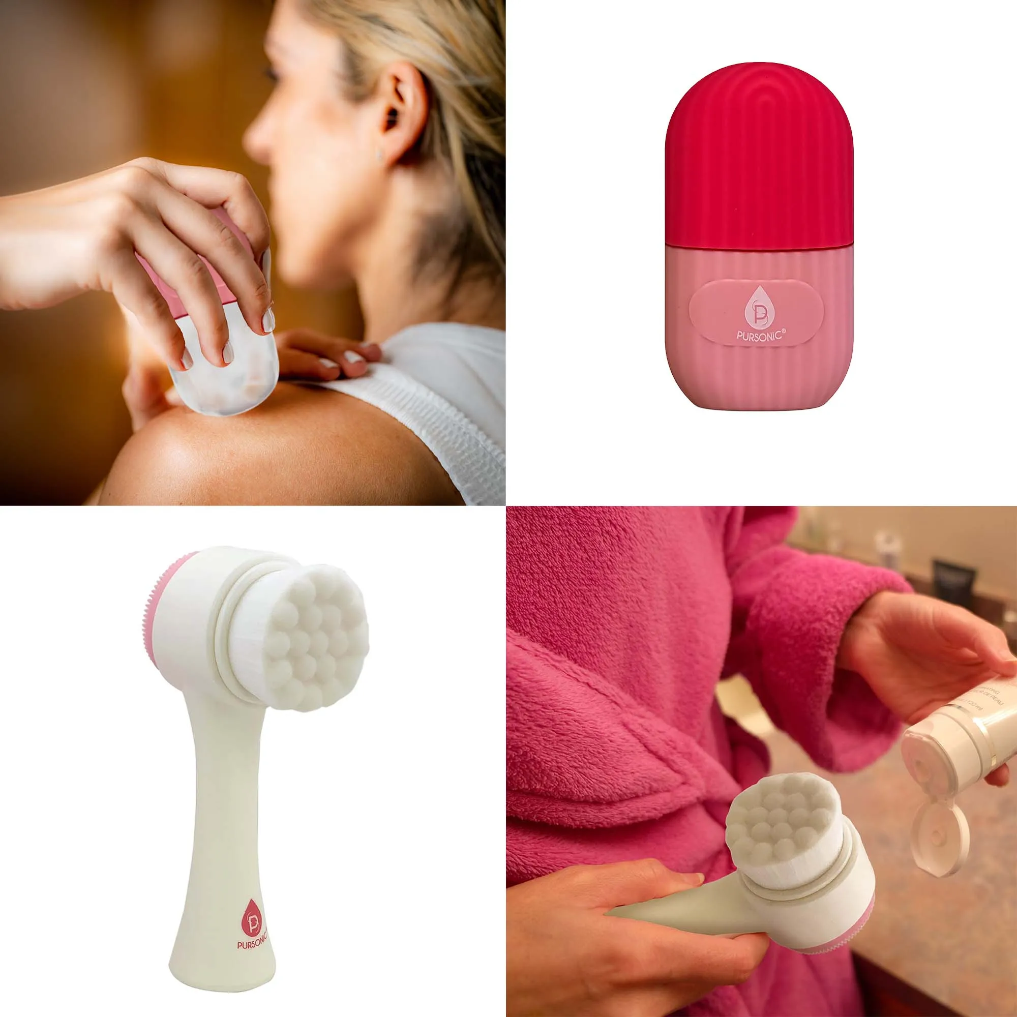 Perfect Skincare Duo: Ice Cube Facial Roller Massager for Face, Eyes, and Neck & Dual Sided Facial Cleansing Brush