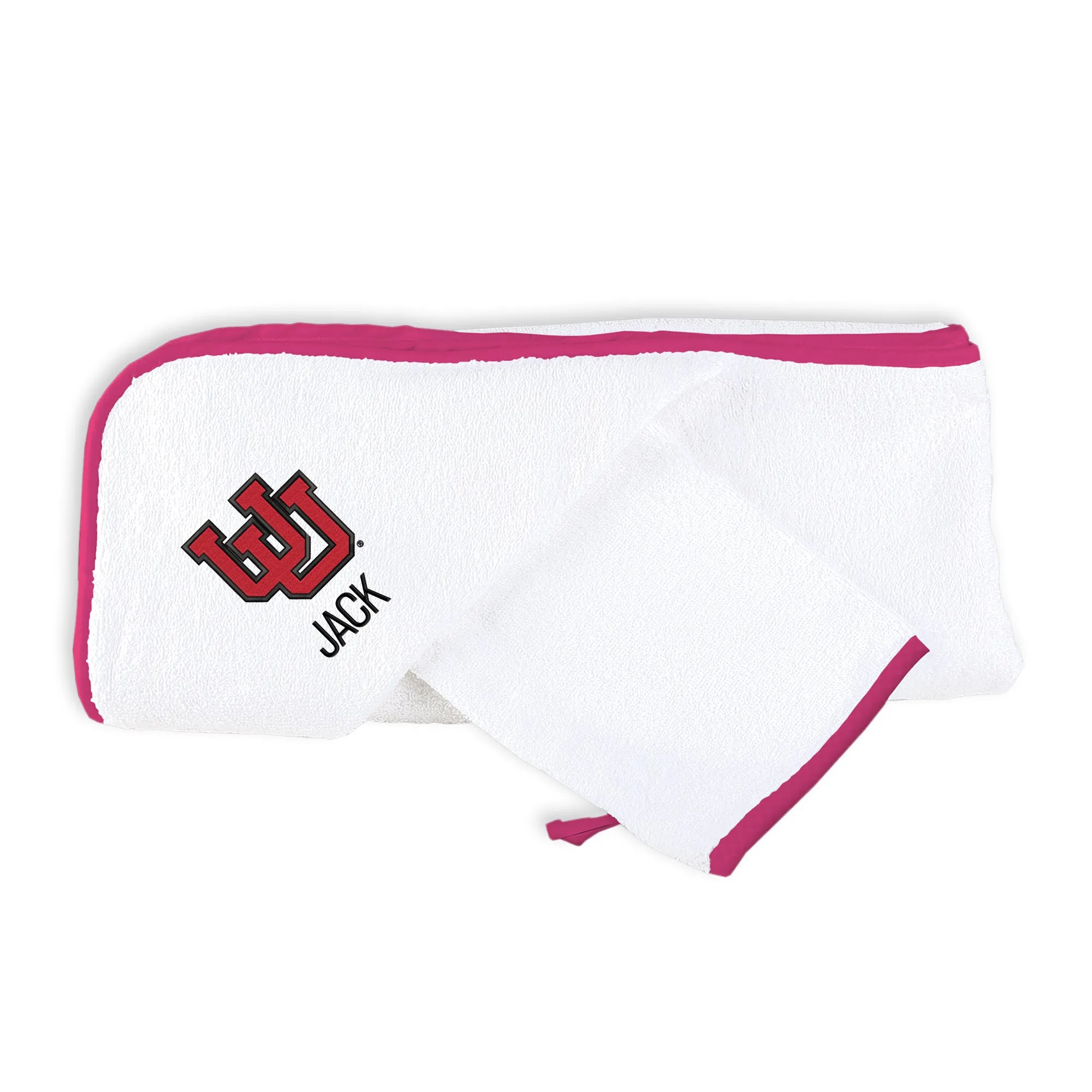 Personalized Utah Utes Interlocking U Hooded Towel and Wash Cloth Set