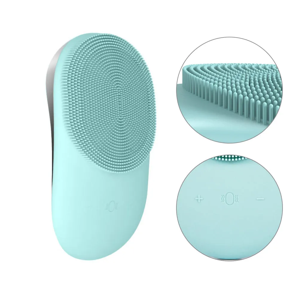 USB Rechargeable Electric Silicone Facial Brush Heated Massager